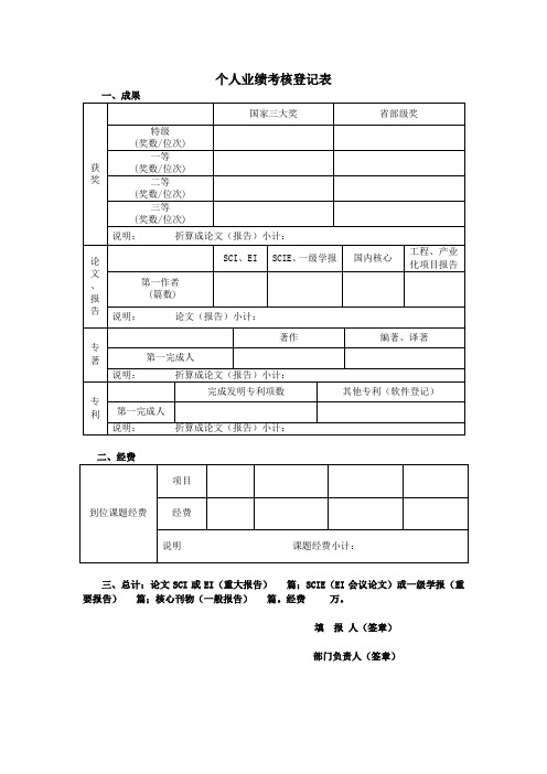 个人业绩考核登记表