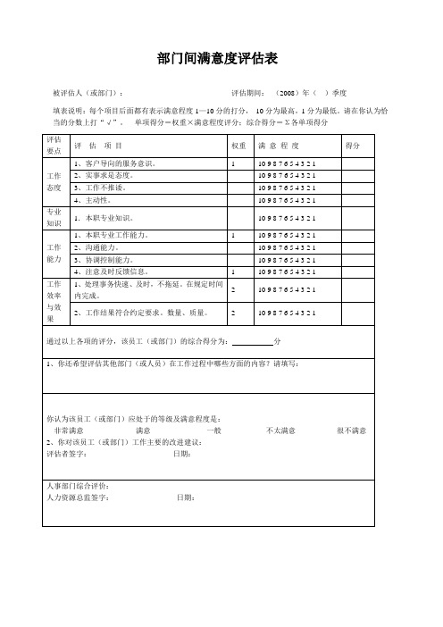 xx系统集成公司部门满意度调查表