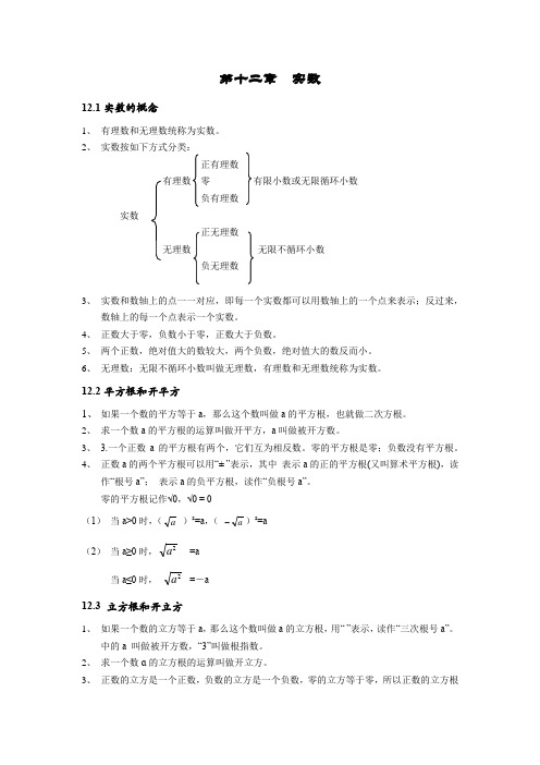 第十二章-实数-七年级(下)-知识点汇总-沪教版