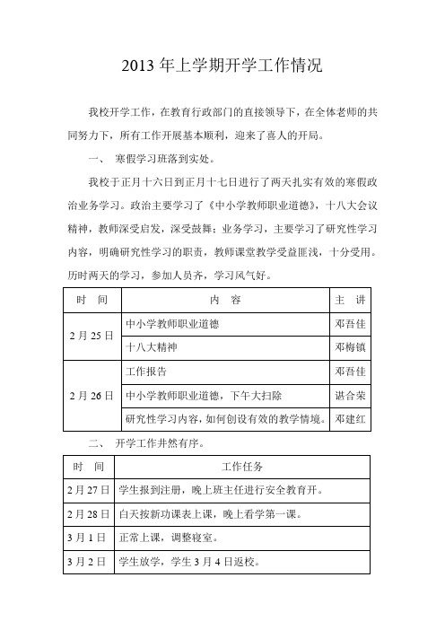 青山园完小2013年上学期开学工作总结