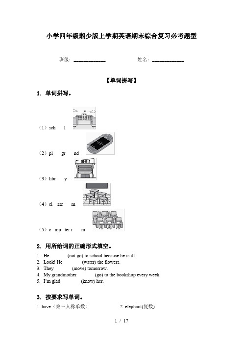 小学四年级湘少版上学期英语期末综合复习必考题型