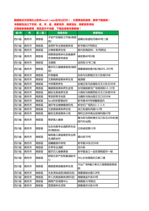 2020新版四川省南充市南部县SPA美体工商企业公司商家名录名单黄页联系电话号码地址大全48家