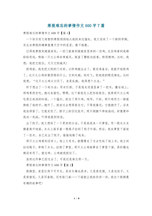 寒假难忘的事情作文600字7篇