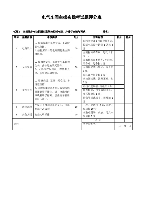 电气车间主操实操考试题卷评分表 (1)