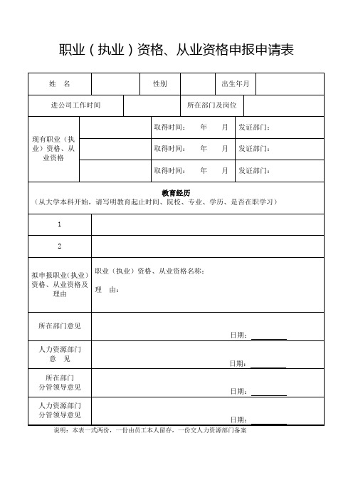 职业资格申报申请表