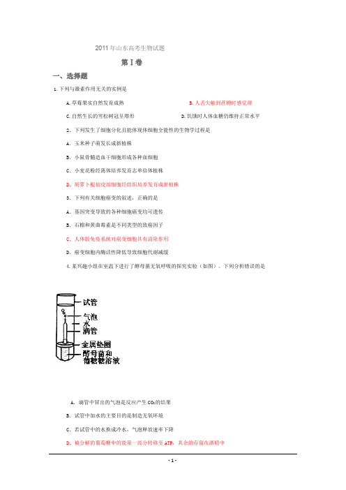 高考试题——理综生物山东卷