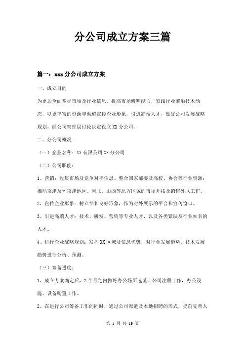 分公司成立方案三篇