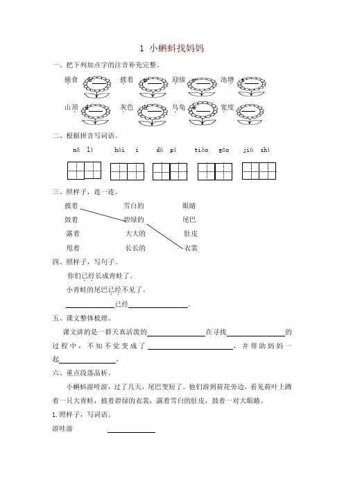 2019年统编版二年级上册第1课小蝌蚪找妈妈练习题及答案