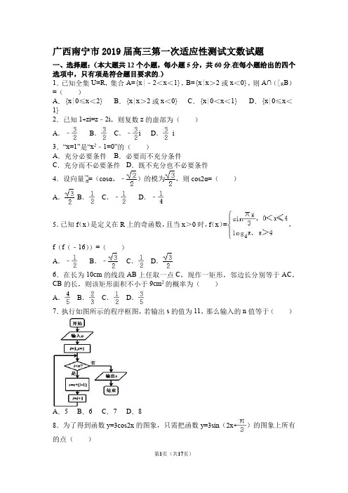 广西南宁市2019届高三第一次适应性测试文数试题 