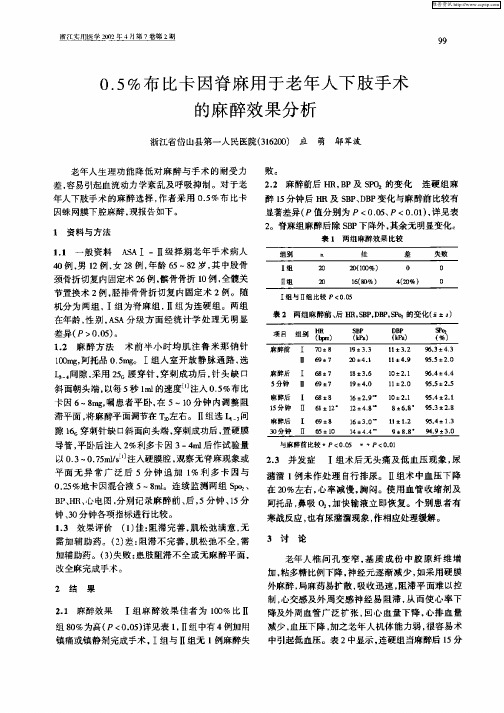 0.5%布比卡因脊麻用于老年人下肢手术的麻醉效果分析