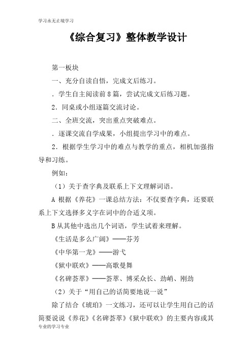 《综合复习》整体上课教学方案设计
