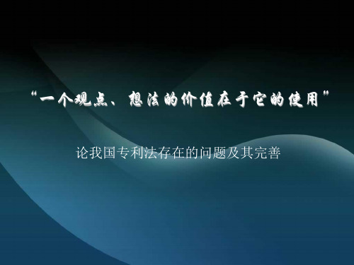 论我国专利法存在的问题及其完善 论我国专利法存在的问题及其完善 论我国专利法及其完善