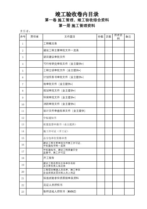 房建工程竣工验收卷内目录(最新模版)完整版大全