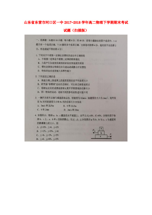 山东省东营市河口区一中2017-2018学年高二物理下学期期末考试试题(扫描版)