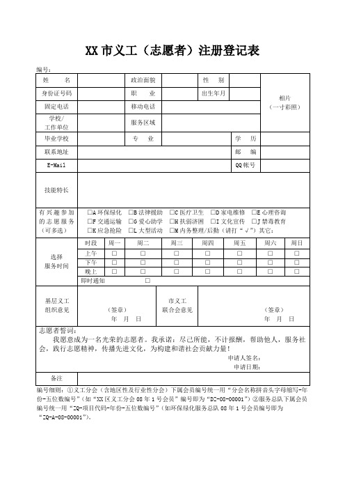 义工(志愿者)注册登记表