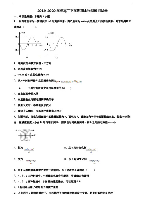 2020学年合肥市新高考高二物理下学期期末质量检测试题