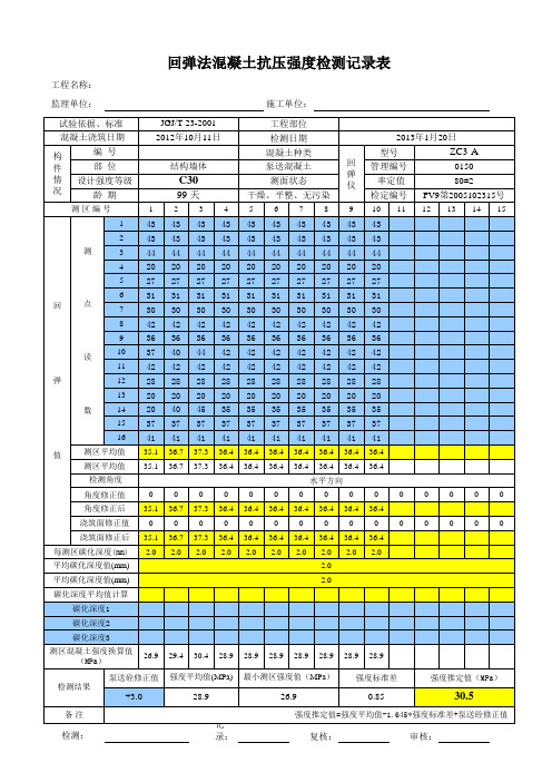 回弹法检测混凝土强度计算表(自动计算)