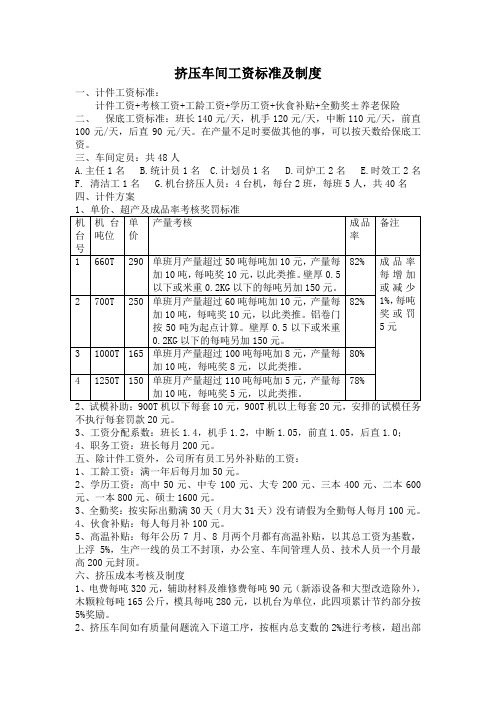 挤压车间工资标准及制度