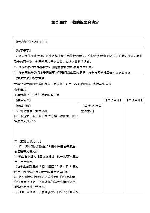 苏教版一年级数学下册  第三单元  认识100以内的数  第2课时   数的组成和读写