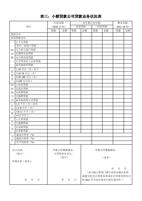 表三小额贷款公司贷款业务状况表