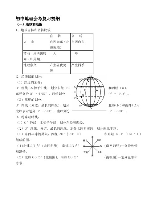 初中地理会考知识复习提纲