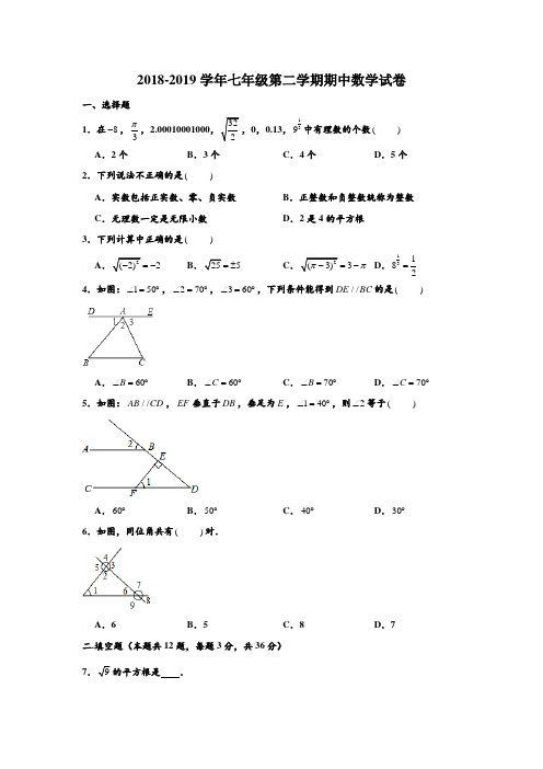 2018-2019学年沪教版上海市闵行区二十一校联考七年级第二学期期中数学试卷 含解析