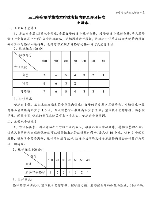 排球考核内容及评分标准