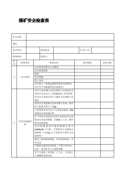 煤矿安全检查表