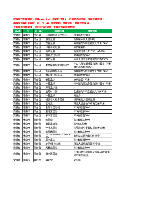 2020新版安徽省淮南市凤台县足疗工商企业公司商家名录名单黄页联系电话号码地址大全30家