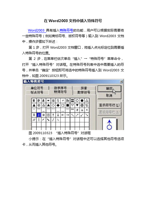 在Word2003文档中插入特殊符号