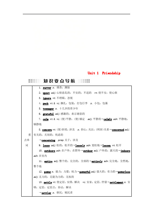 (全国通用版)高考英语大一轮复习Unit1Friendship讲义新人教版必修1