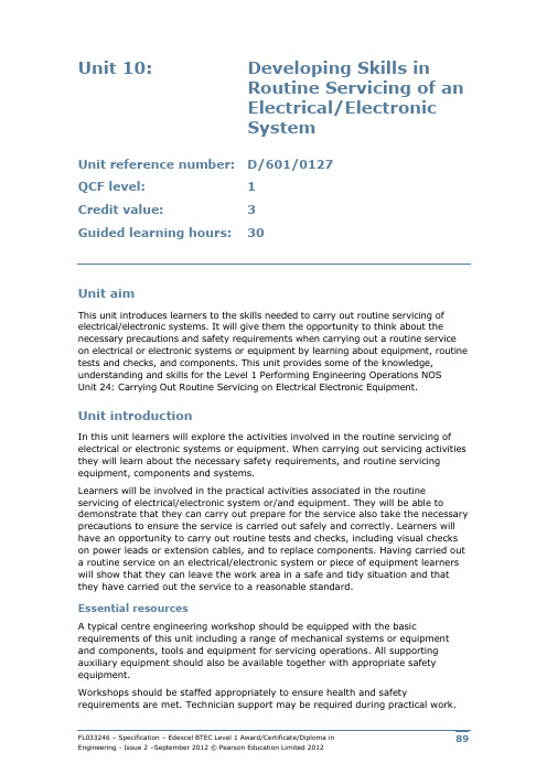 Edexcel BTEC Level 1 Award Certificate Diploma in 