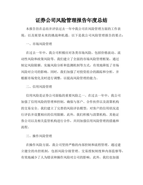 证券公司风险管理报告年度总结