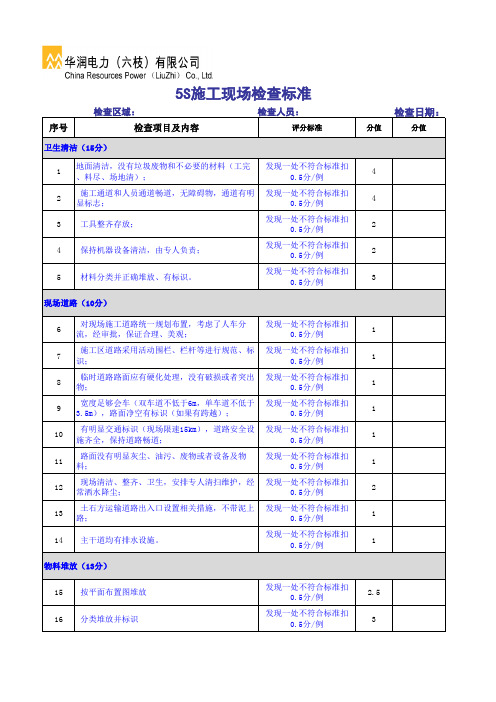 施工现场5S检查评分标准