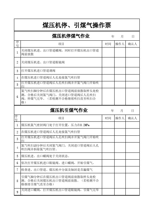 煤压机停、引煤气操作票