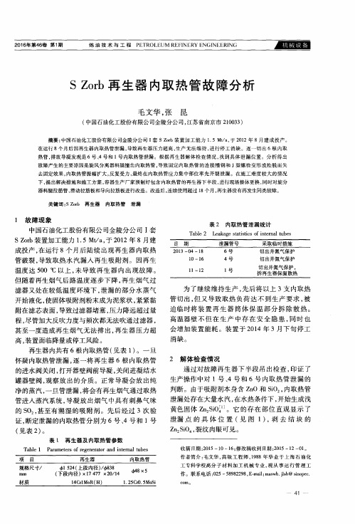 S Zorb再生器内取热管故障分析