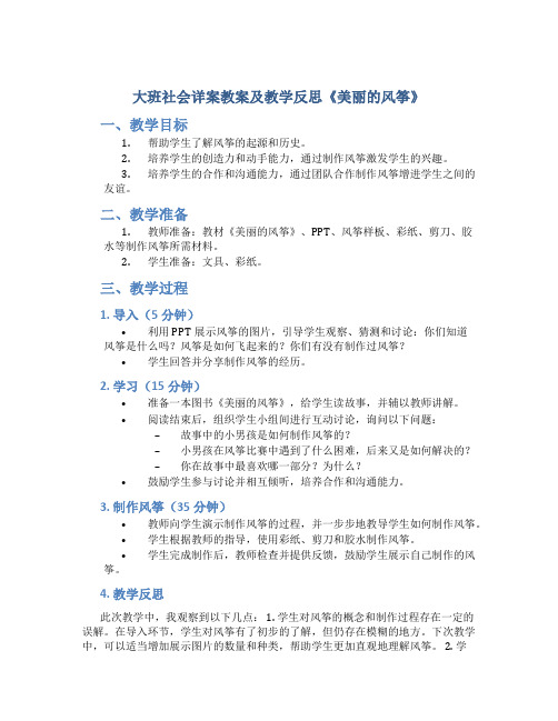 大班社会详案教案及教学反思《美丽的风筝》