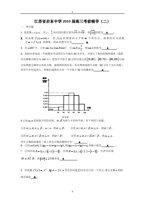 江苏省启东中学2010届高三考前辅导(二)