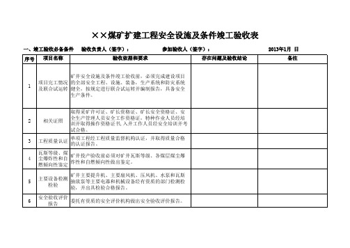 煤矿安全设施验收表格