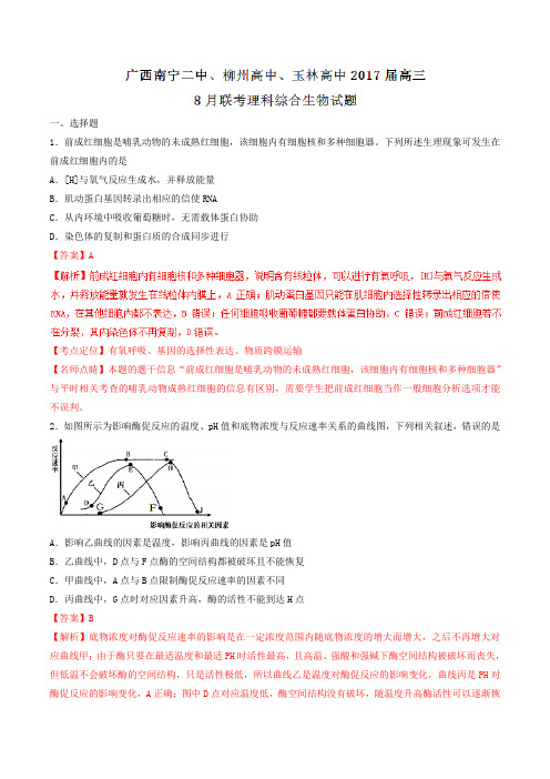 【全国校级联考】广西南宁二中、柳州高中、玉林高中2017届高三8月联考理综生物(解析版)