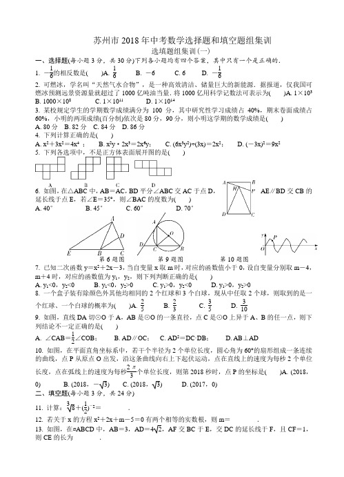 苏州市2018年中考选择题和填空题组集训有答案(集训1～集训8)-(数学)