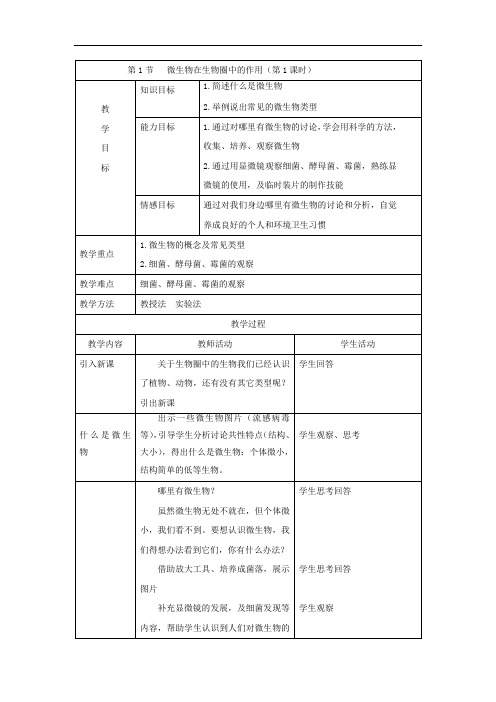 北师大版生物八年级上册1 《微生物在生物圈中的作用》【一等奖教案】