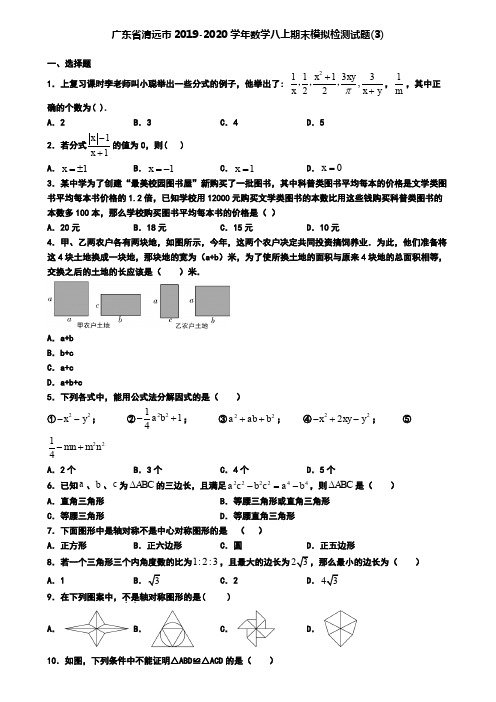 广东省清远市2019-2020学年数学八上期末模拟检测试题(3)