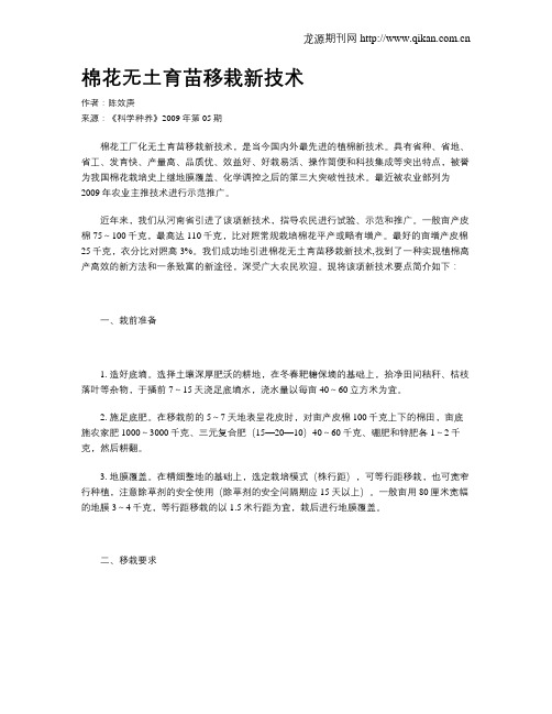 棉花无土育苗移栽新技术