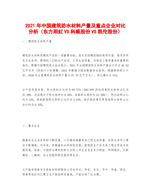 2021年中国建筑防水材料产量及重点企业对比分析(东方雨虹VS科顺股份VS凯伦股份)