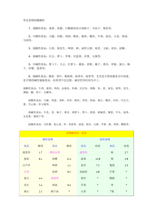 常见食物的酸碱性