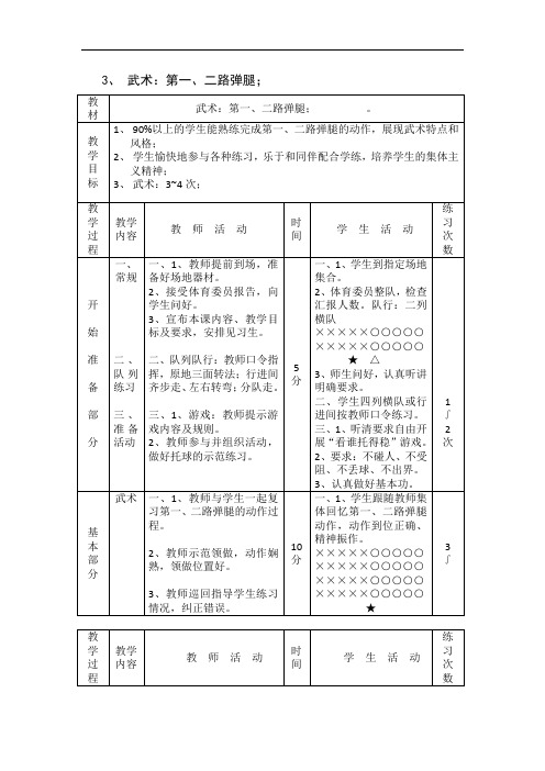 3、 武术：第一、二路弹腿