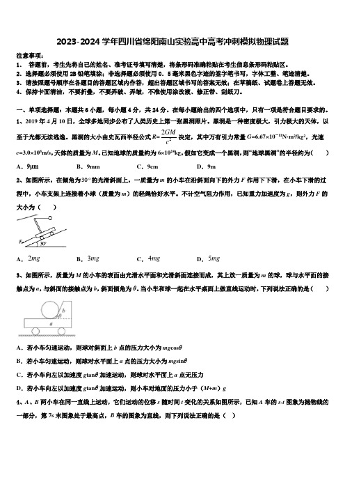 2023-2024学年四川省绵阳南山实验高中高考冲刺模拟物理试题含解析