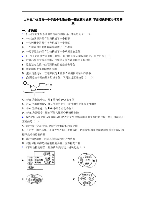 山东省广饶县第一中学高中生物必修一测试题多选题 不定项选择题专项及答案