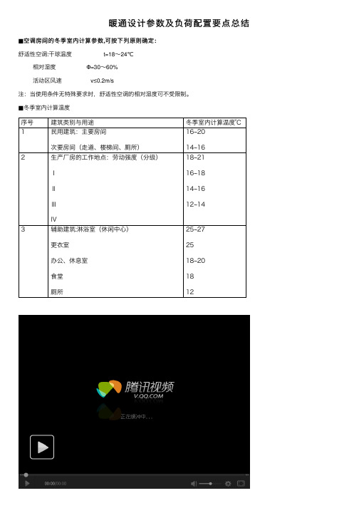 暖通设计参数及负荷配置要点总结